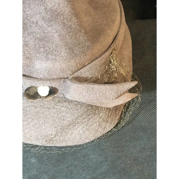 Vintage Genuine Velour Gray Hat with Veil & Beaded Trim Size 22 - Picture 7 of 8